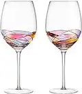 DAQQ Red Wine Glasses Set of 2 Hand Painted Designed with Strong Presence Inspired by the 'Duomo di Milano', Fine Addition To Any Wine Decanter, Unique Gift for Wine Enthusiasts