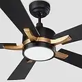 SMAFAN Smart Ceiling Fan 52'' 5-Blade with Remote Control, DC Motor with 10 Speed, Dimmable LED Light Kit Included, Apex Works with Google Assistant and Amazon Alexa, Siri Shortcut (Black and Gold)
