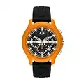 Armani Exchange Reloj Hombre, Movimiento cronógrafo, 46mm Caja de nylon naranja con correa de silicona, AX2438