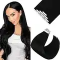 Sunny Rooted Tape in Hair Extensions Human Hair 20 Inch Real Remy Invisible Tape Hair Extensions #1 Jet Black Human Hair Extensions Tape in 10 PCS 25G