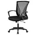 Home Office Chair Mid Back PC Swivel Lumbar Support Adjustable Desk Task Computer Ergonomic Comfortable Mesh Chair with Armrest (Black)