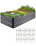 Quictent Galvanized Raised Garden Bed 8x4x2 Ft Tall Garden Bed Extra Height 22.04" Outdoor Heightened Planter Box for Deep Root Vegetables Herbs 4 Tomato Cages Weed Barrier Included Upgraded Wing Nuts