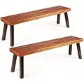 Giantex Set of 2 Outdoor Bench, Acacia Wood Patio Seating, Dining Benches for Garden, Lawn, Farmhouse and Entryway with Metal Legs, Rustic Brown and Black (2)