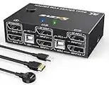 DP Dual Monitor KVM Switch DisplayPort 1.4 8K@30Hz 4K@144Hz,MLEEDA DP Extended Display KVM Switch for 2 Computers Share 2 Monitors and 4 USB 2.0 Ports,Wired Remote and 4 Cables Included