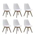 Homcasa Set of 6 Modern Design Dining Chairs, with Cushioned PU Seat and Solid Wood Legs Retro Lorenzo Lounge Chair (White)