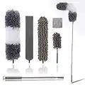 Feather Dusters Kit for Cleaning (6pcs), Extendable Dusters for High Ceiling with 100" Telescopic Pole, Long Handle Microfiber Feather Duster for Ceiling Fan/Car/Cobweb by OOSOFITT