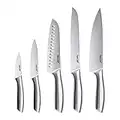 hecef Coltelli da Cucina a Manico Vuoto Set di 5 Pezzi, Coltello in Acciaio Inossidabile Lucidato Avanzato, Set di Coltelli da Cuoco Professionale, Coltello da Cucina con Lama Affilata