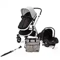 Star Ibaby Neo 3 - Cochecito de Bebé, modelo con silla homologada hasta 22 kg - Incluye Saco , Bolso cambiador y Sombrilla, Color Gris/Negro