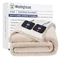 Westinghouse Electric Blanket Heated Blanket | 10 Heating Levels & 1 to 12 Hours Heating Time Settings | Flannel to Sherpa Reversible 90x100 King Size | Machine Washable, Beige