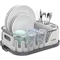 MR.SIGA Dish Drying Rack for Kitchen Counter, Compact Dish Drainer with Drainboard, Utensil Holder and Cup Rack, White