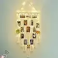 Hanging Photo Display Wall Decor, Macrame Wall Hanging Boho Room Bedroom Decor, Picture Frame Collage Board with Remote Light 30 Clips, Christmas Teenage Teen Girl Gifts Ages 10 11 12 13 14 Years Old