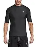 BALEAF Men's Rash Vest Quick Dry Rash Guard BJJ Swimming Vest UPF 50+ Chlorine Resistent Swim Shirt Black Size L