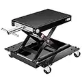 VIVOHOME 1100 Lbs Steel Wide Deck Motorcycle Lift ATV Scissor Lift Jack with Dolly and Hand Crank Bikes Garage Repair Hoist Stand Black