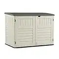 Suncast 5.9 ft. x 3.7 ft Horizontal Stow-Away Storage Shed - Natural Wood-like Outdoor Storage for Trash Cans and Yard Tools - All-Weather Resin, Hinged Lid, Reinforced Floor - Vanilla and Stoney