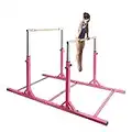 Costzon Double Horizontal Bars, Junior Gymnastic Training Parallel Bars w/ 11-Level 38-55" Adjustable Heights, Converted Single Bar, 264lbs Capacity, Ideal for Indoors, Outdoors, Home Practice (Pink)