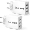 LENCENT [2 Pezzi] Caricatore USB da Muro 3 Porte(17W/3.4A), Caricabatterie USB Multiplo con Auto-ID Tecnologia, Adattatore Spina, Caricatore Alimentatore Presa USB per Cellulare, SmartPhone, Tablet