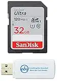 SanDisk 32GB SDHC SD Ultra Memory Card Works with Nikon D3500, D7500, D5600, D5200 Digital Camera Class 10 (SDSDUN4-032G-GN6IN) Bundle with (1) Everything But Stromboli Combo Card Reader