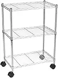 Amazon Basics - Scaffalatura a 3 ripiani, su rotelle, Cromo, 34.04D x 58.93W x 83.18H cm