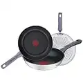 Tefal Daily Cook - Juego de 3 Sartenes de 20, 24 y 26 cm de acero inoxidable, antiadherentes, tecnología Thermospot, cocción uniforme, todo tipo cocinas, sin PFOA, color negro.