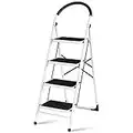 Giantex 4 Step Ladder, Folding Step Stool with Anti-Slip Pedal Platform, Metal Frame, Rubber Hand Grip, 330Lbs Capacity Portable Multipurpose Ladder for Home Kitchen