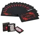 Joyoldelf 54Pcs Poker Playing Cards Black Deck of Poker Card with Rose Pattern & Flower Backing, Classic Magic Tricks Tool - Super Waterproof PVC Cards