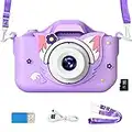 Goopow Appareil Photo pour Enfants, appareils Photo numériques comme Cadeaux pour Filles de 6 Ans et Plus, caméras vidéo numériques avec étui en Silicone Souple de Dessin animé, Carte SD 32 Go(Mauve)