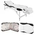 Massage Table Couch Bed Aluminium Deluxe Lightweight Professional Beauty Tattoo Spa Reiki Portable Folded 3 Section with Premium PU Leather Foam Carrying Bag White（213cm/15kg/Load Capacity 250 kg）