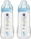 MAM Easy Active Baby Bottle with Fast Flow MAM Teats Size 3, Twin Pack of Baby Bottles, Baby Feeding, 330 ml, Blue (Designs May Vary)