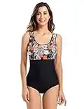 Delimira Women's One Piece Swimsuit Plus Size Floral Printed Swimwear Bathing Suit Multicoloured #32 16