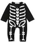 Chollius Costume d'Halloween pour bébé barboteuse d'Halloween unisexe à manches longues avec imprimé tête de mort combinaison noire motif squelette barboteuse tenue d'Halloween pour bébé 0-24 mois