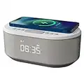 Radio Reveil avec Chargement sans Fil Qi, Port de Chargement USB, Radio FM, Enceinte Bluetooth, Double Alarme et Affichage à LED - Réveil Numérique, Reveil Digital (Blanc)