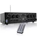 Pyle Bluetooth Home Audio Amplifier System-Upgraded 6 Channel 750 Watt Wireless Home Audio Sound Power Stereo Receiver w/USB,Micro SD,Headphone,2 Microphone Input w/Echo,Talkover for PA-Pyle