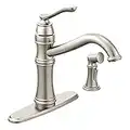Moen Belfield Spot Resist Stainless One-Handle High Arc Kitchen Faucet with Side Spray, 7245SRS