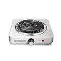 Proctor Silex Electric Stove, Single Burner Cooktop, Compact and Portable, Adjustable Temperature Hot Plate, 1200 Watts, White & Stainless (34106)