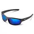 Duduma Polarised Sports Sunglasses for Men with UV Protection Fishing Running Golf Sunglasses for Men Du645(Black matte frame with blue lens)