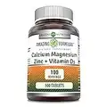 Amazing Formulas Calcium Magnesium Zinc D3 - 300 Tablets Per Bottle Supplement (Calcium 1000mg - Magnesium 400mg - Zinc 25mg Plus Vitamin D3 600 IU - Per Serving of 3 Tablets)