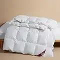 Airluck Feather Down Comforter King Size Hotel Fluffy Duvet Insert All Seasons Down Blanket Solid White 106x90 inches Medium Warm 60oz Soft Down Proof Cotton Poly Cover with Corner Tabs
