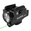 SecurityIng Pistol Green Beam Sight LED Light Combo, 800 Lumen Strobe USB Rechargeable Multiple Modes Compact Rail Mount Tactical Flashlight Gun Light for Picatinny Rail, Battery Included