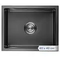 LOMAZOO Fregadero Negro, Fregadero de Acero Inoxidable, Fregadero de Cocina Negro, Fregadero empotrado, Fregadero Cocina (40 x 40 x 20, Negro)