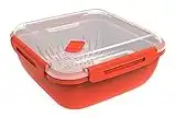 Rotho Memory Microwave Dampfgarer mit Siebeinsatz für Mikrowelle , Kunststoff (PP) BPA-frei, rot/transparent, 1,7L (19,5 x 19,5 x 9,1 cm)