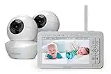 Babysense Baby Monitor mit 5" HD Split-Screen, Babyphone mit 2 HD-Kameras, Fernbedienung PTZ, Nachtlicht, 300m Reichweite, Zwei-Wege-Audio, 4-facher Zoom, 4000mAh Akku