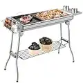 Großer Holzkohlegrill,106*33*72cm,Klappgrill,Camping Grill,Standgrilll aus Edelstahl, inkl.Antihaft-Pfanne, 2 Grillrost,2 Kohlerost, Aufbewahrungskorb & Aufbewahrungsplatte,Tragbar,Komplettes Zubehör