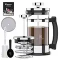 RAINBEAN Mini French Press Coffee Maker - 1 Cup/350ml, Small French Press 350 ml, Camping Coffee Press, Heat Cold Coffee Brewer with Spoon and Brush (Luxury Style)