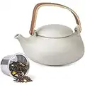 ZENS Ceramic Infuser Teapot, Bentwood Handle Matte Grey Japanese 2 Cup Loose Tea Pots, 800ml Small Teapot Gift for Afternoon Tea