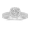 EAMTI 1.25CT 925 Sterling Silver Bridal Rings Sets Cubic Zirconia Halo CZ Engagements Rings Wedding Bands for Women Promise Rings for her Size 4-11, Metal, Cubic Zirconia,