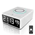 G Keni CD Player Dual Alarm Clock Radio, Bluetooth Boombox with Remote, 10W Fast Wireless Charging, Digital FM Radio, MP3/USB Music Player, Snooze & Sleep Timer, Dimmable Mirror LED Display for Home