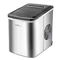 LIVINGbasics 2L Portable Ice Maker, Stainless Steel Countertop Ice Machine with View-Window, 9 Cubes Ready in 6-12 Mins, 2 Sizes of Bullet Ice for Home Kitchen Office Bar Party