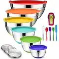 Mixing Bowls with Airtight Lids, 20PCS Stainless Steel Set, Nesting 3 Grater Attachments & Non-Slip Bottoms, Size7, 4, 3, 2, 1.5, 1QT for Baking&Prepping