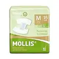 MOLLIS Adult Diapers for Women and Men, Unisex Disposable Incontinence Briefs with Tabs, Maximum Absorbency, Overnight Leak Protection, Medium, 15 Count