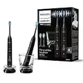 Philips Sonicare DiamondClean 9000 Elektrische Zahnbürste Doppelpack - 2 Schallzahnbürsten, 1 Ladeglas, 4 Premium Bürstenköpfe, neue Generation, schwarz, 2 Handstücke (Modell HX9914/63)